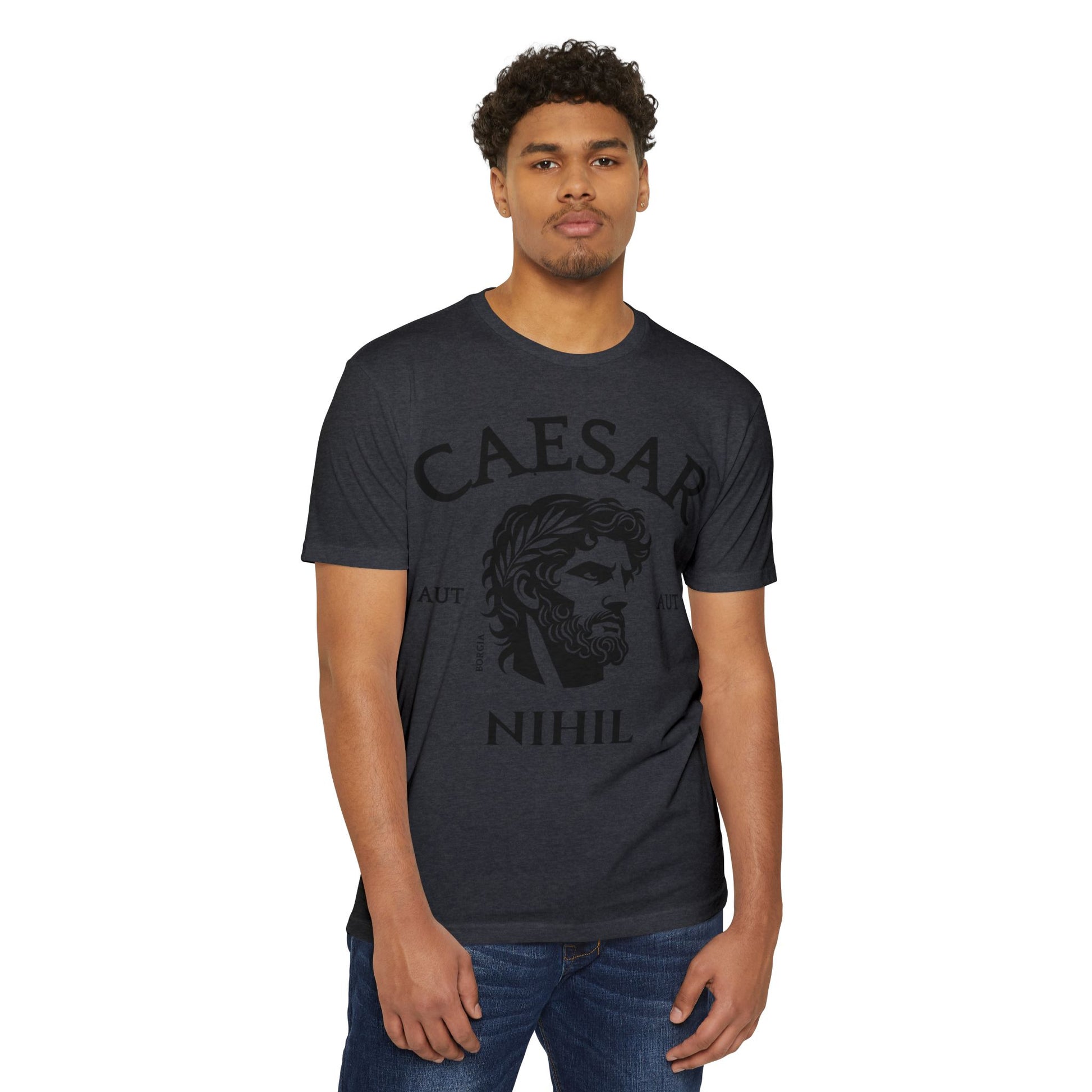 Aut Caesar aut nihil charcoal tee mockup