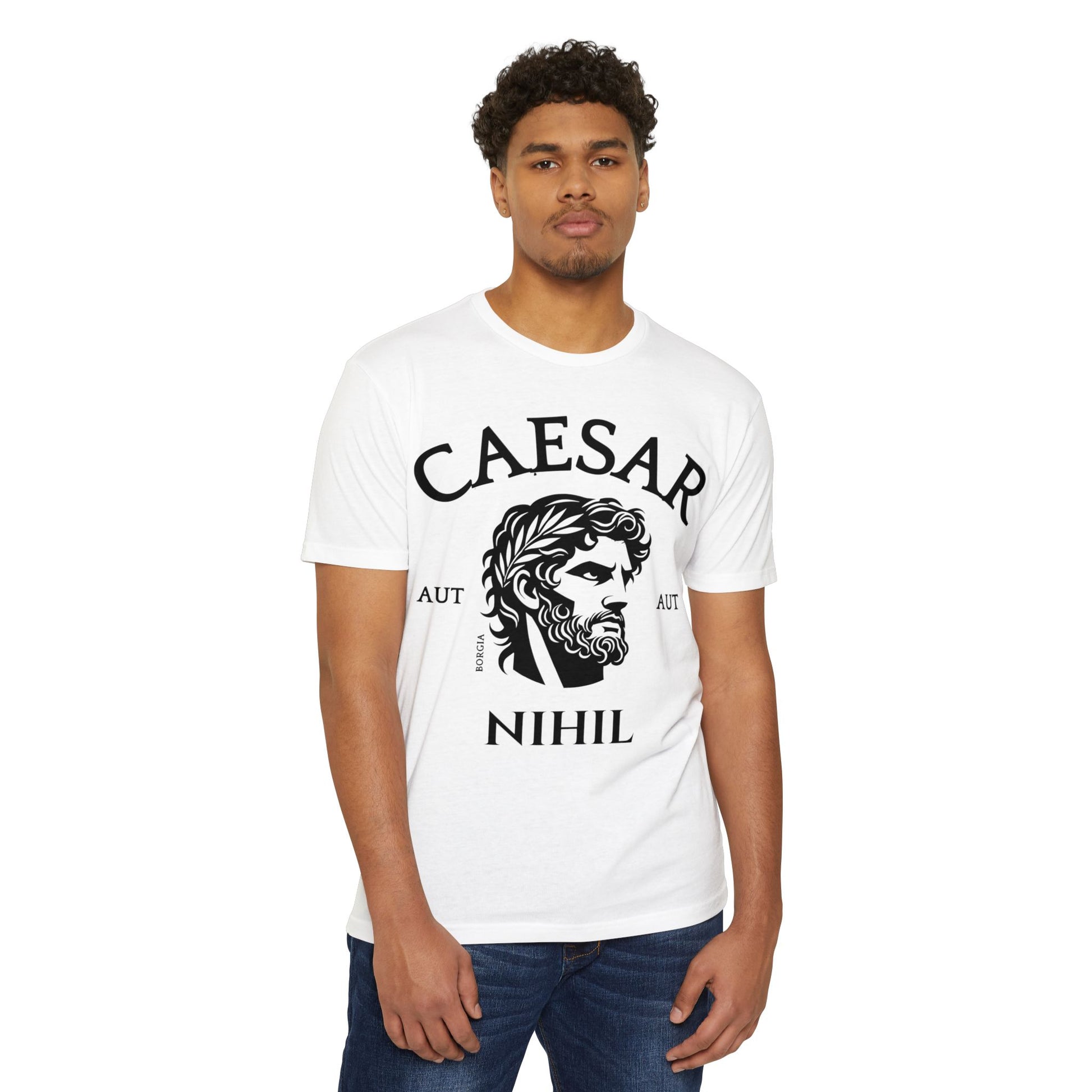 Aut Caesar aut nihil white tee mockup