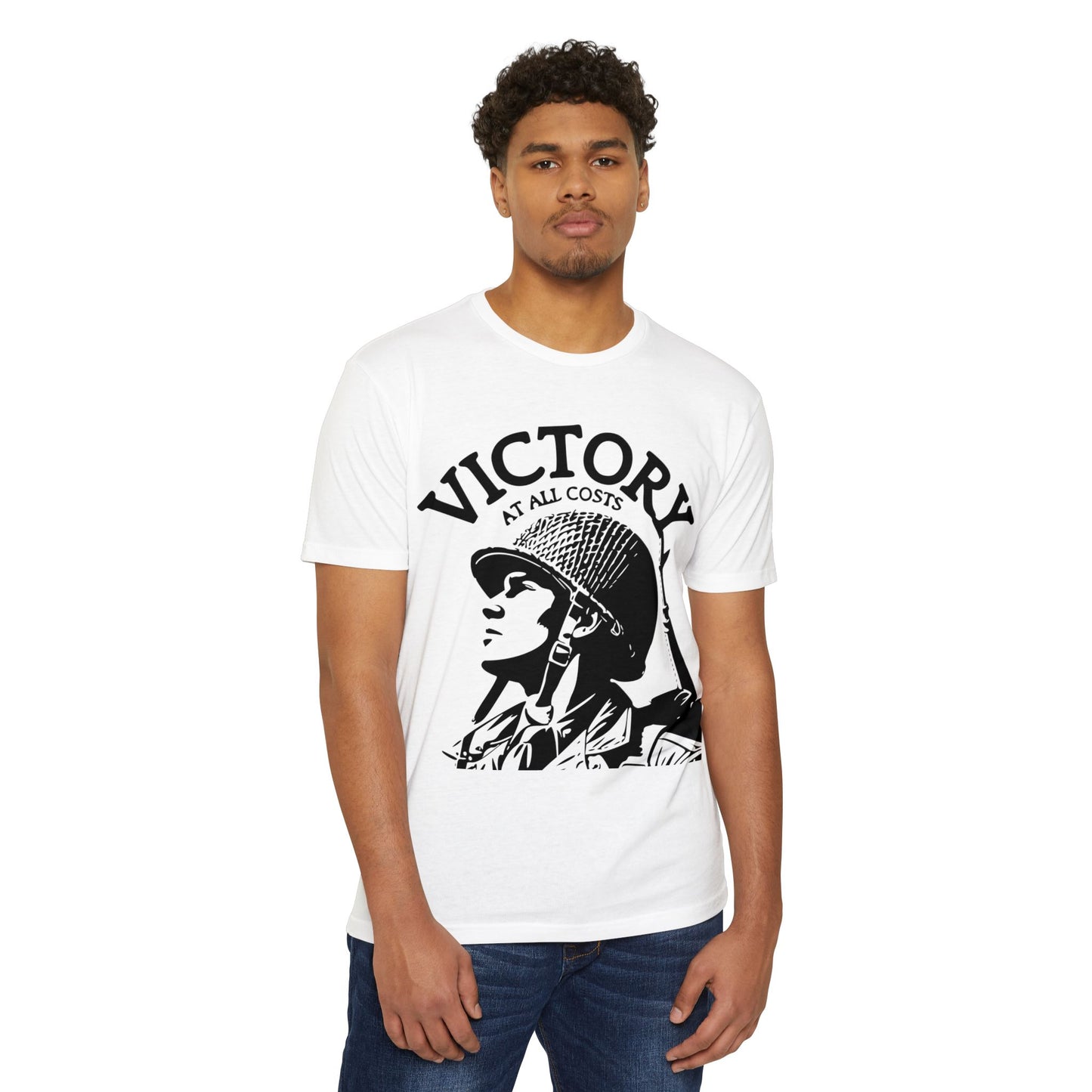 Victory at all costs white tee mockup