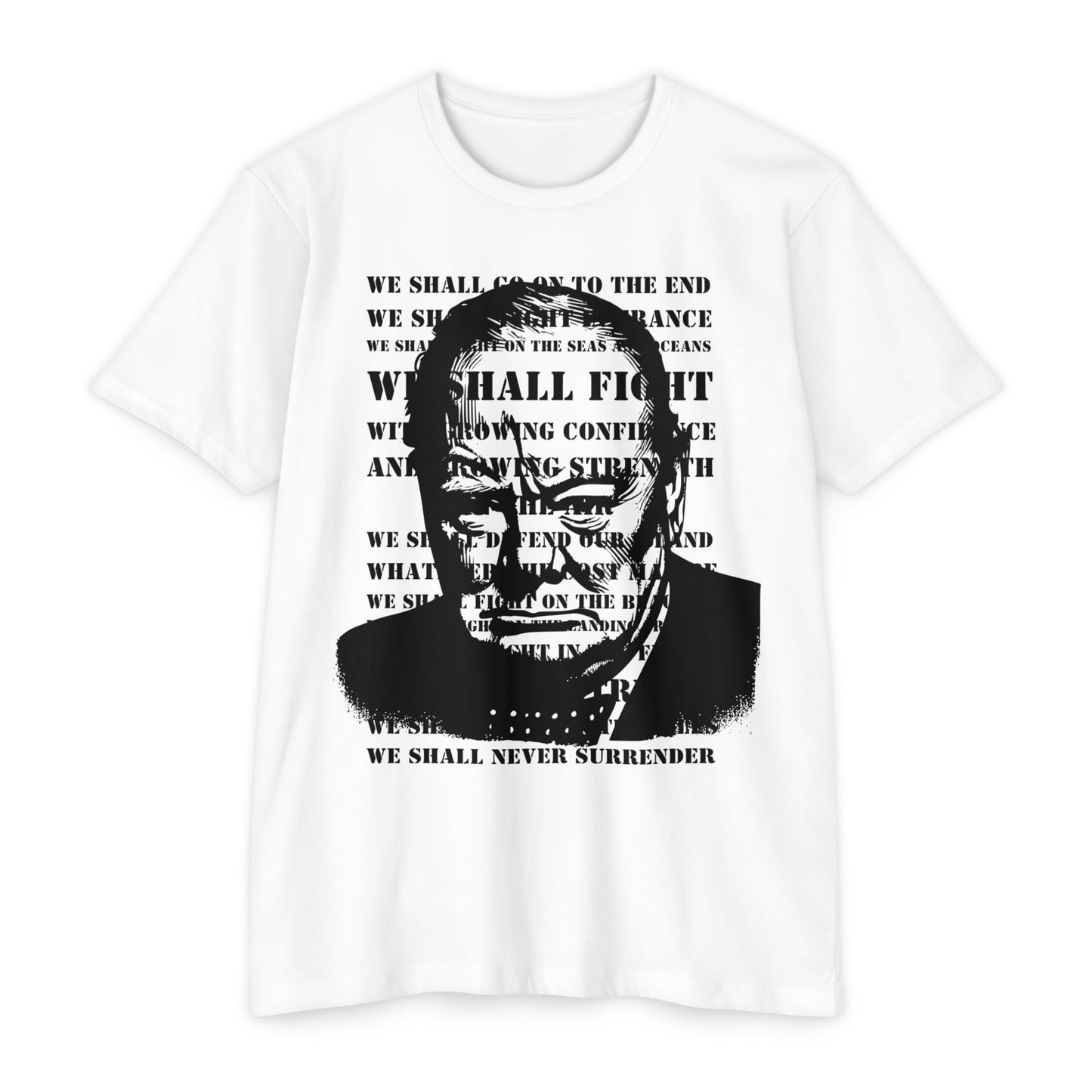 We shall fight on the beaches. White tee